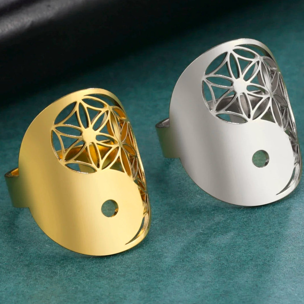 Bague Géométrique Yin Yang or