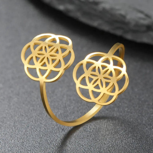 Bague Graine de Vie Femme Fleur Mandala or