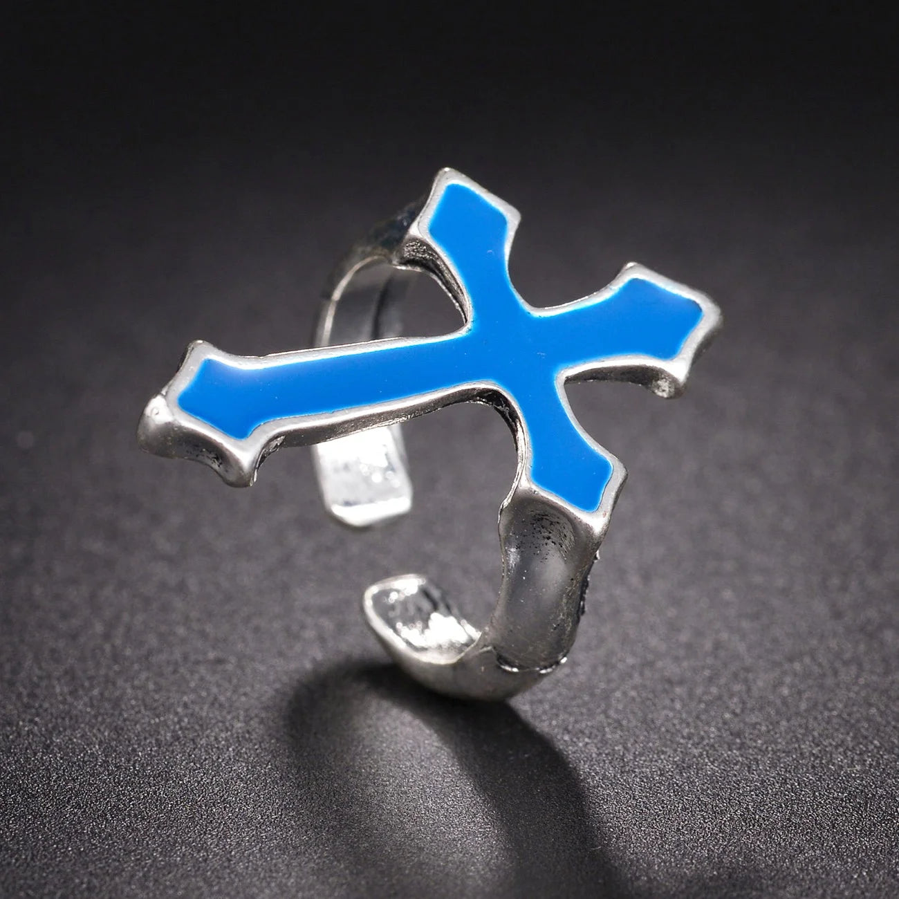 Anillo Hombre Sello Cruz Cristiana azul