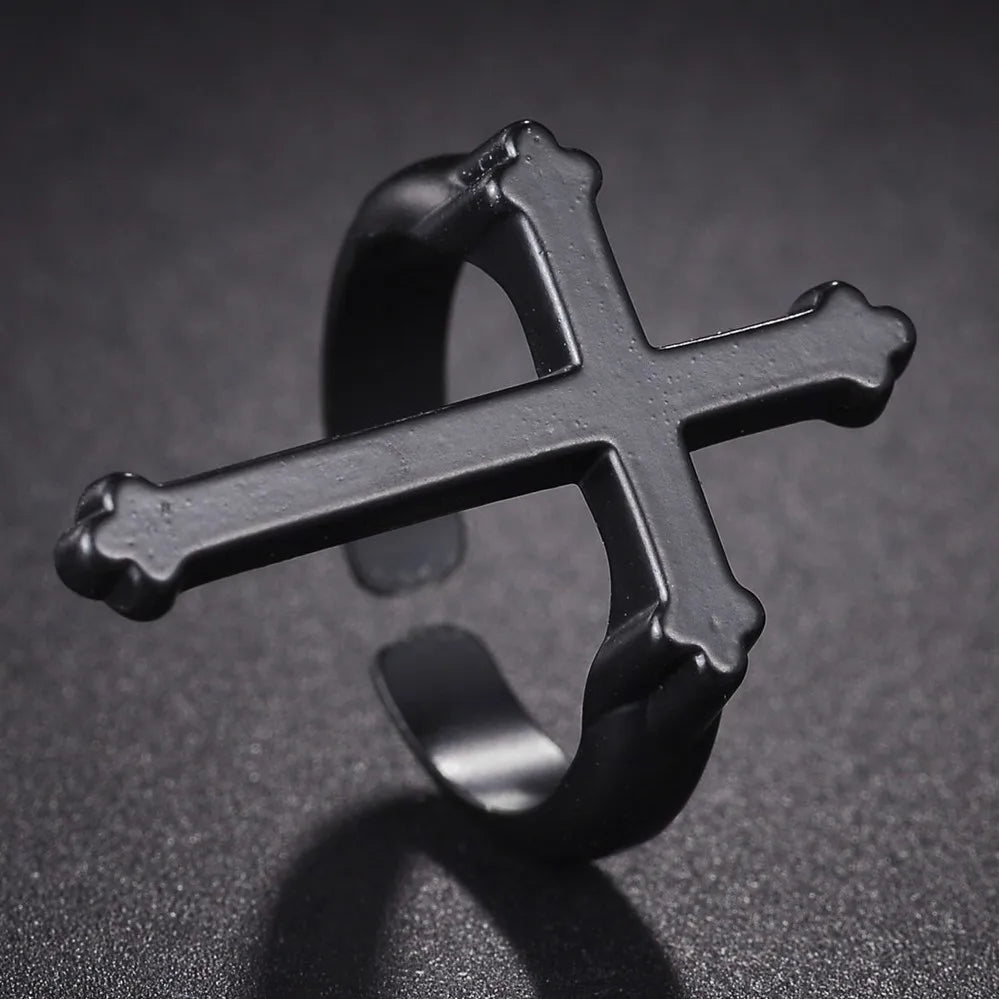 Anillo Hombre Sello Cruz Cristiana negra