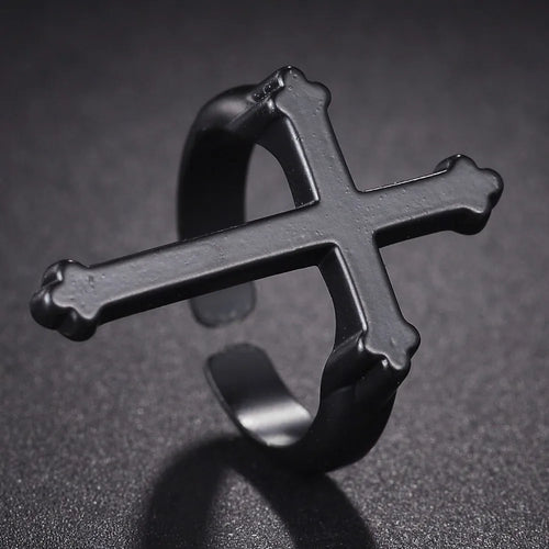 Men's Signet Ring Christian Cross Black