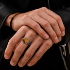 Bague homme texturée et pierre d'oeil de tigre