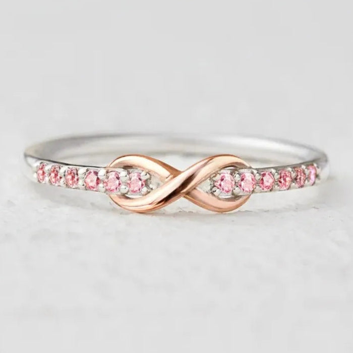 Bague infini promesse éternelle et cristaux éclatants or rose et argent