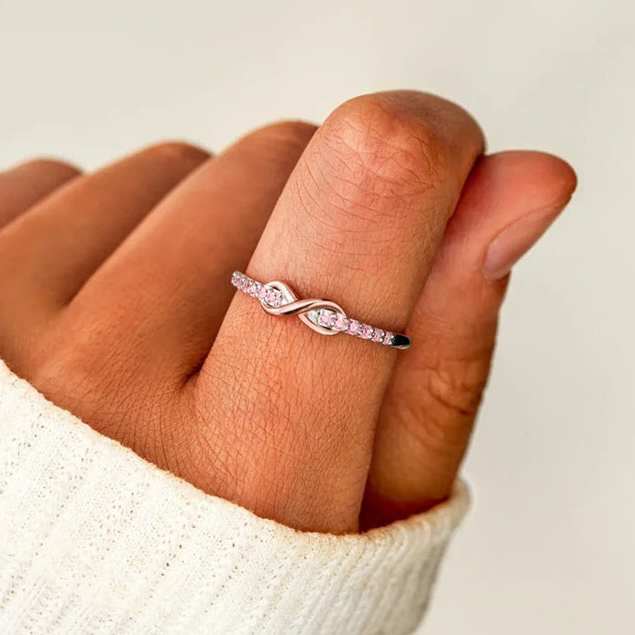 Bague infini promesse éternelle et cristaux éclatants or rose et argent