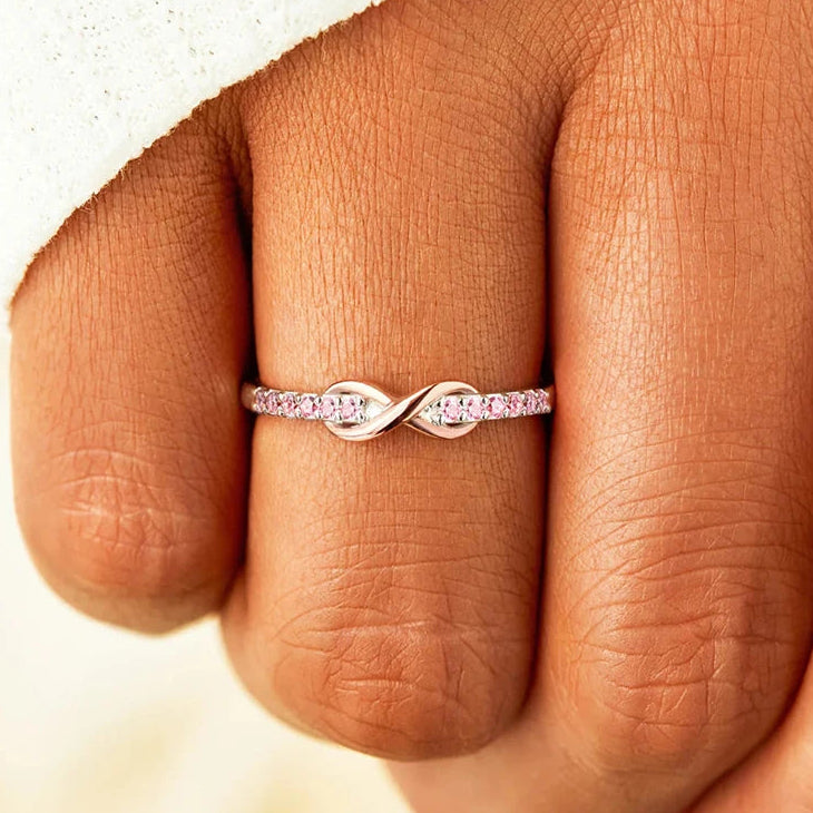 Bague infini promesse éternelle et cristaux éclatants or rose et argent