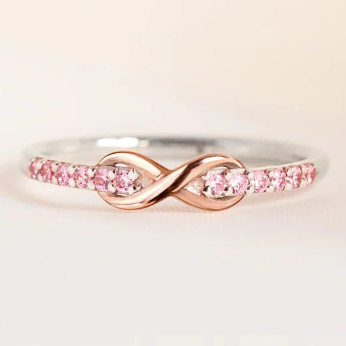 Bague infini promesse éternelle et cristaux éclatants or rose et argent