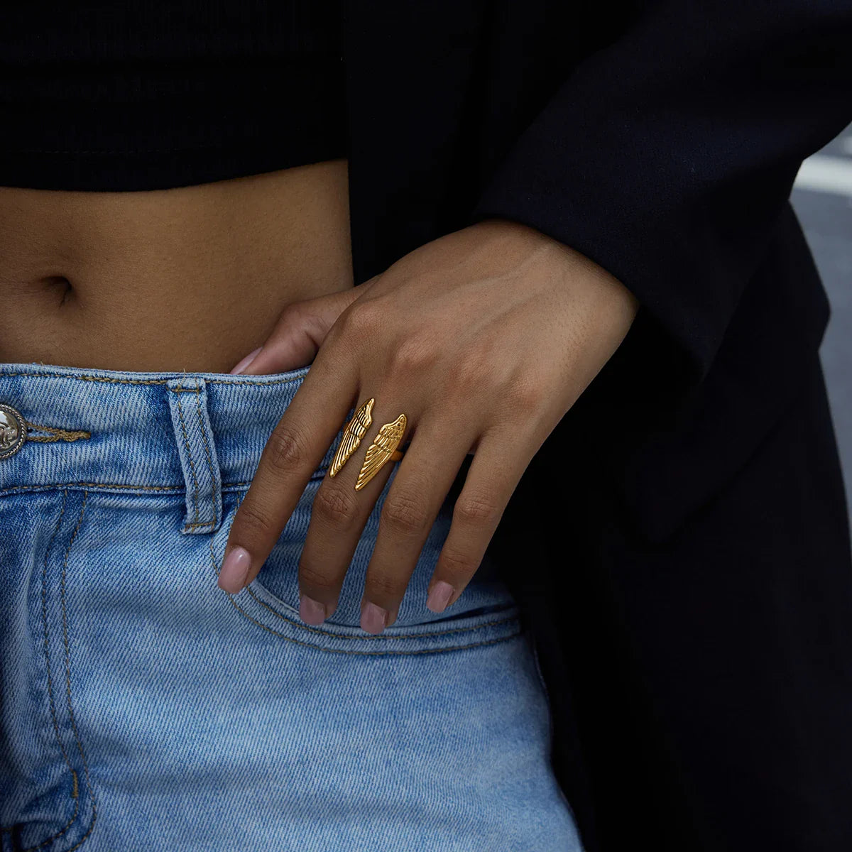 Bague large ailes d'ange
