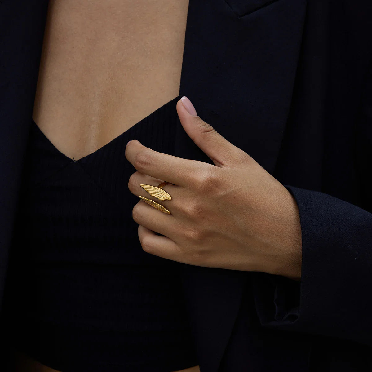 Bague large ailes d'ange