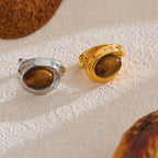 Anello largo regolabile e pietra occhio di tigre argento
