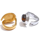 Anello largo regolabile e pietra occhio di tigre