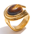 Anello largo regolabile e pietra occhio di tigre oro