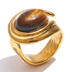 Anello largo regolabile e pietra occhio di tigre oro
