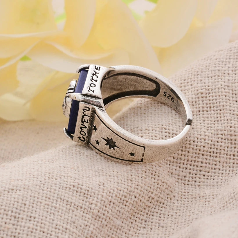 Bague large croissant de lune sculpté style mystique