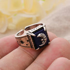 Bague large croissant de lune sculpté style mystique