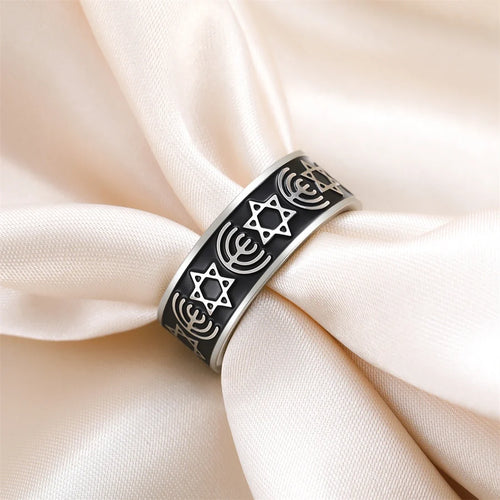Bred Menorah-ring og Davidstjerner, jødiske symboler