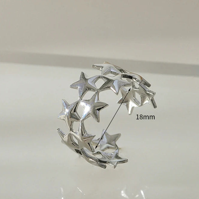 Anillo ancho multiestrellas de plata