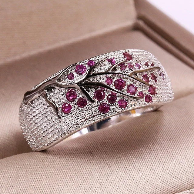 Bague large pavée de cristaux arbre de vie