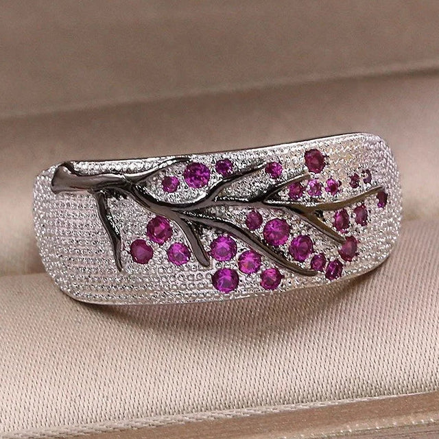 Bague large pavée de cristaux arbre de vie