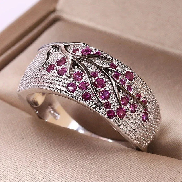Bague large pavée de cristaux arbre de vie