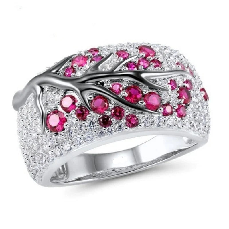 Bague large pavée de cristaux arbre de vie