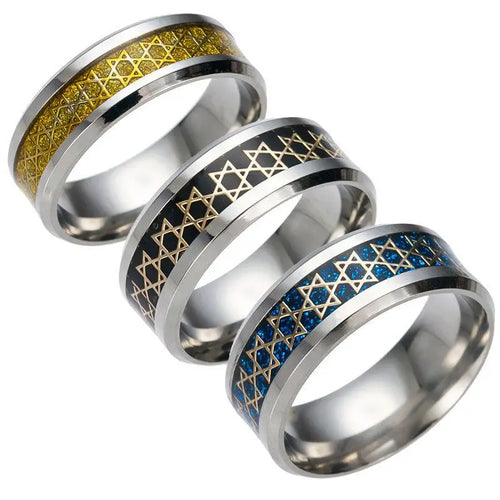 Breiter Herrenring mit <span data-glossary-id="etoiles-de-david">Davidstern</span>, jüdisches Symbol, Gold