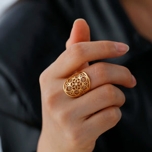 Bague Mandala Femme Anneau Fleur or