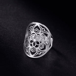 Bague Mandala Femme Anneau Fleur argent