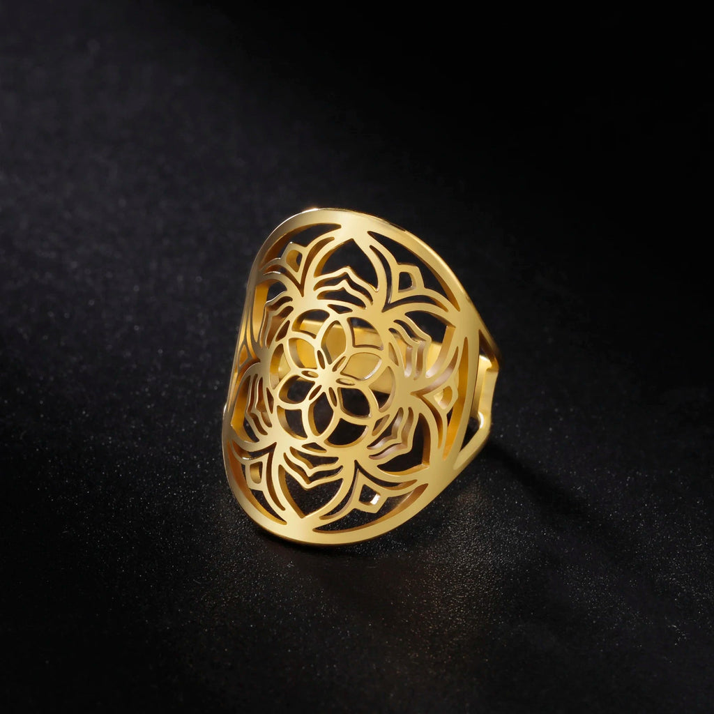 Bague Mandala Femme Anneau Fleur or
