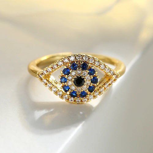 Turkish Blue Evil Eye Zircon Gold Ring