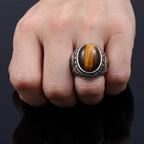 Bague Oeil de Tigre Homme Décorée