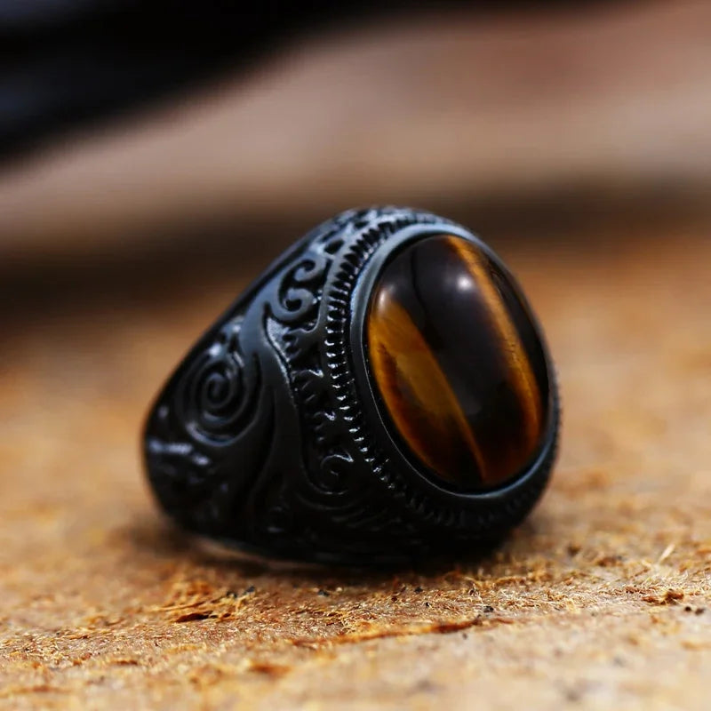 Bague Oeil de Tigre Homme Décorée – Artistika