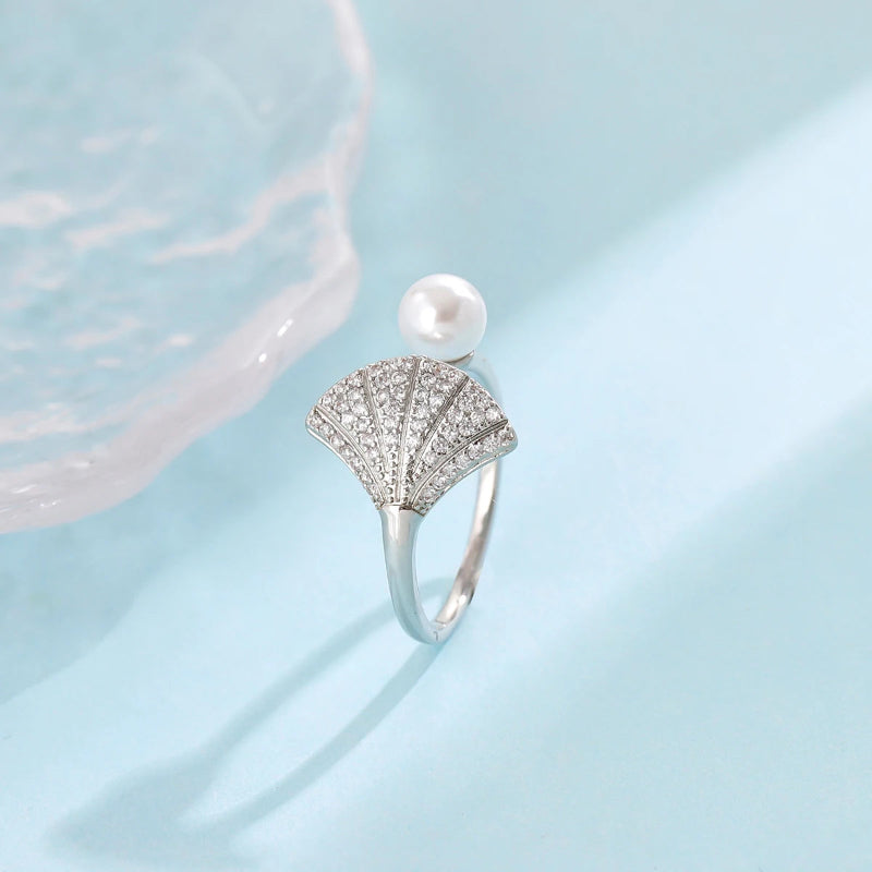 Bague Coquille Saint-Jacques et Perle Coquillage