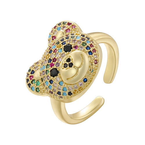 Bear Stone Ring Gold And Multicolor