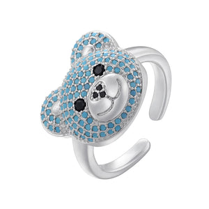 Bague Ours Pierre Argent Et Bleu