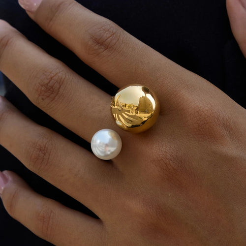 Åben ring med dobbelt perle
