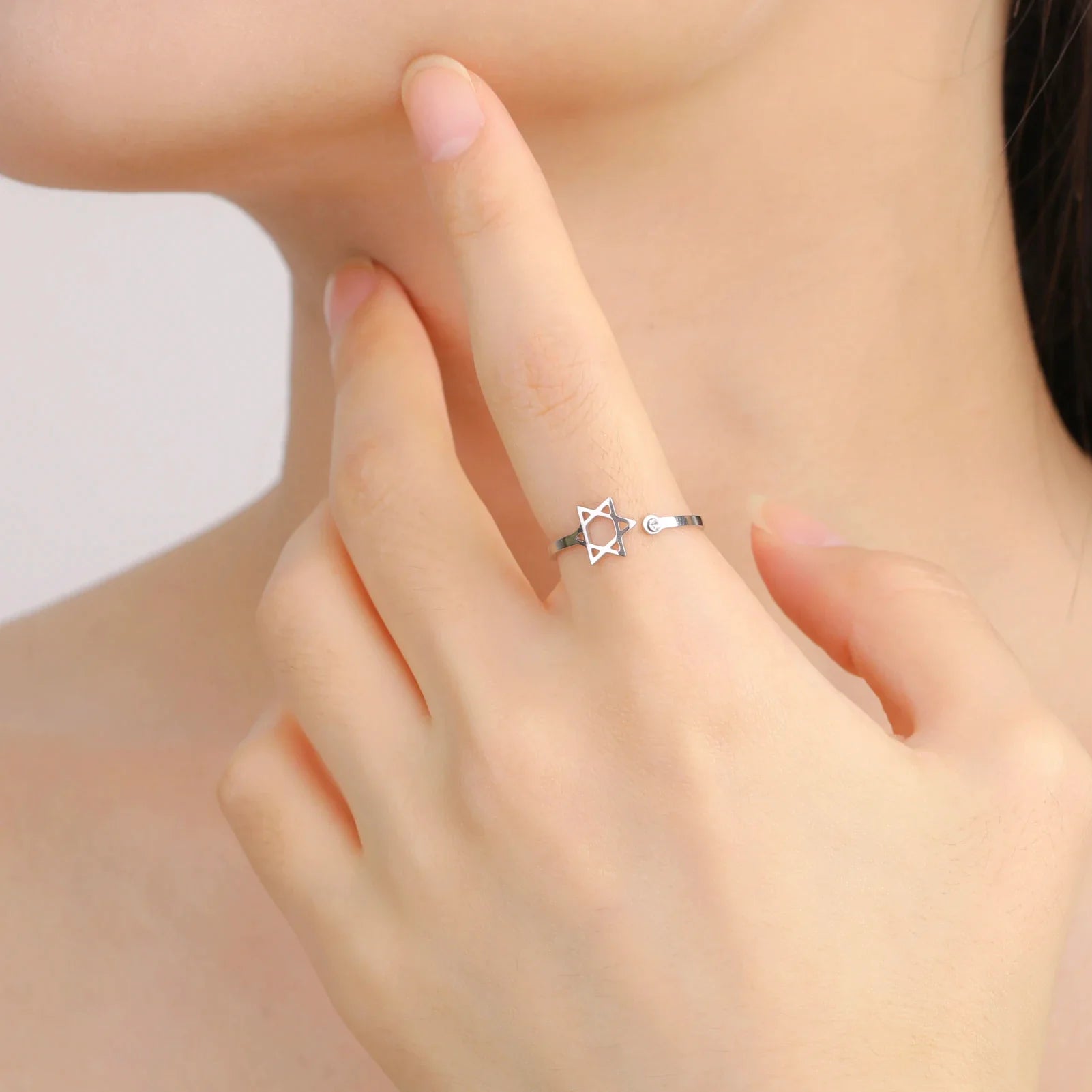 Bague ouverte avec l'étoile de David symbolique juive argent