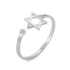Bague ouverte avec l'étoile de David symbolique juive argent