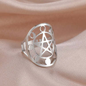 Bague Pentacle Sorcellerie Anneau Wiccan argent