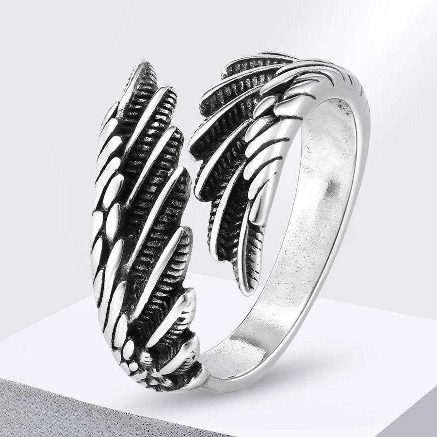 Versilberter Feder-Ring für Herren