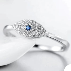 Bague Porte Bonheur Mauvais Oeil Bleu Turc En Zircon