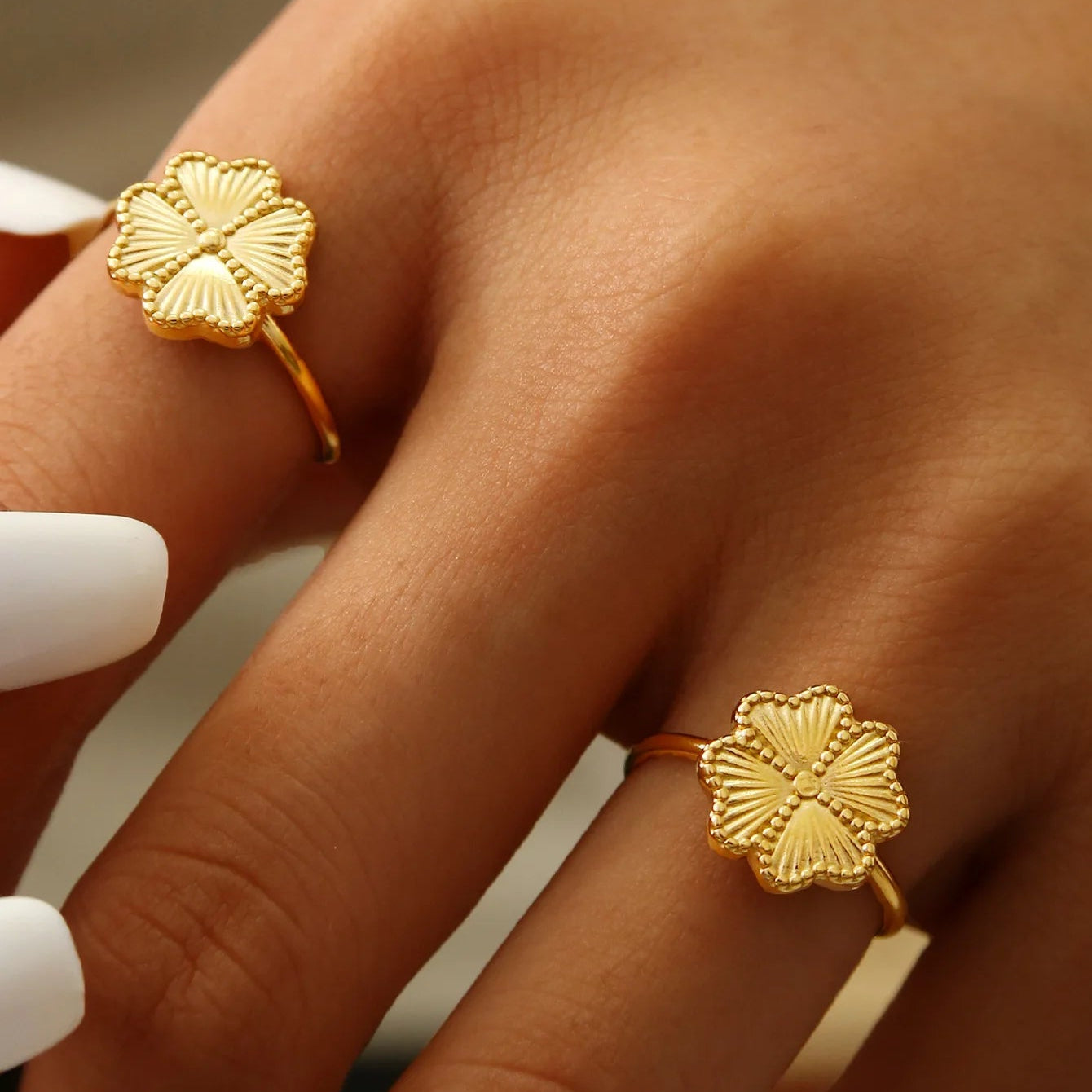 Bague Rétro avec Trèfle à 4 Feuilles