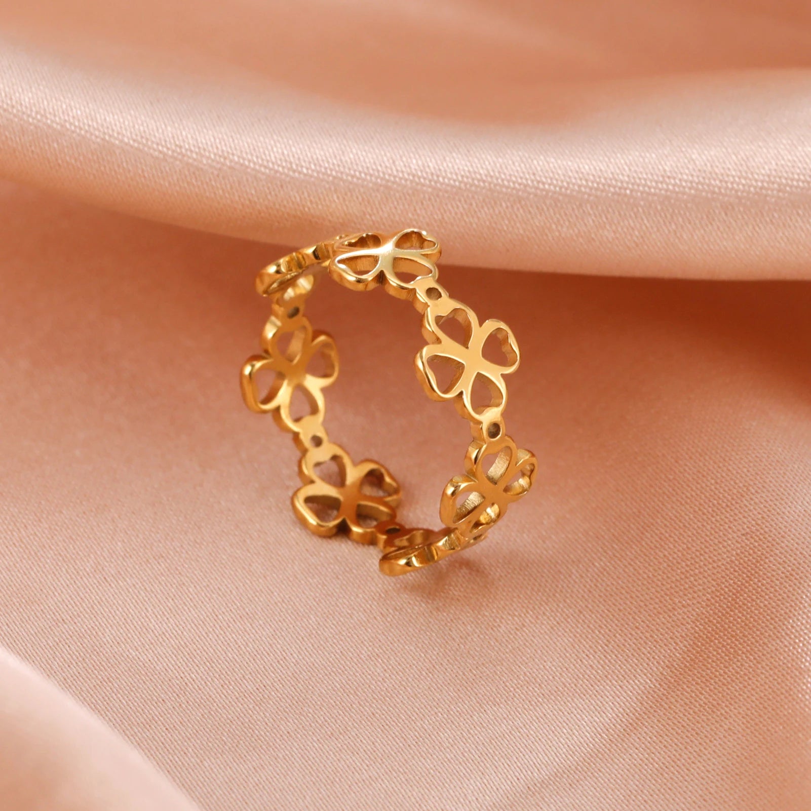 Bague Rétro avec Trèfles à 4 Feuilles pour Femme or