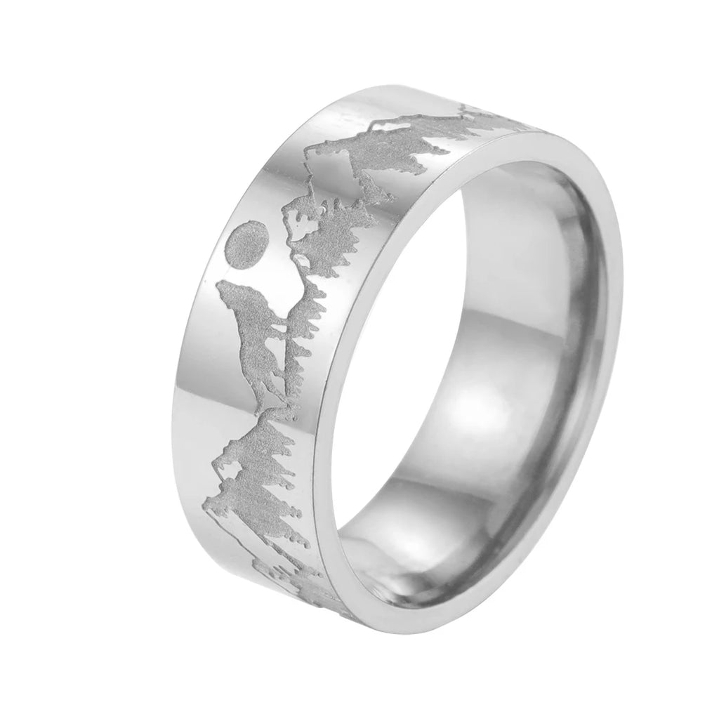 Bague Rétro Montagnes Lion et Soleil argent