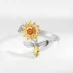Bague abeille et fleur rotative