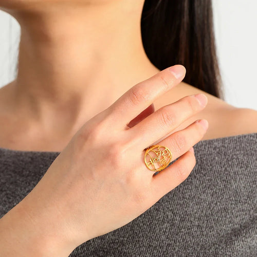 Symbolischer jüdischer Ring mit hebräischer Gravur Stern von David und Haï Chai in Gold