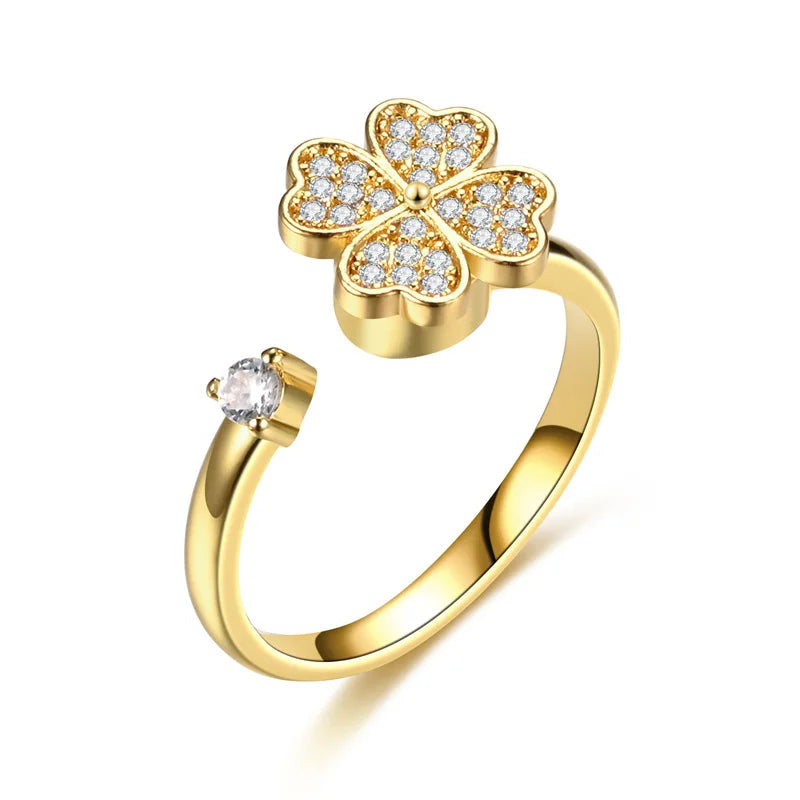 Bague trèfe porte-bonheur anti-stress rotative