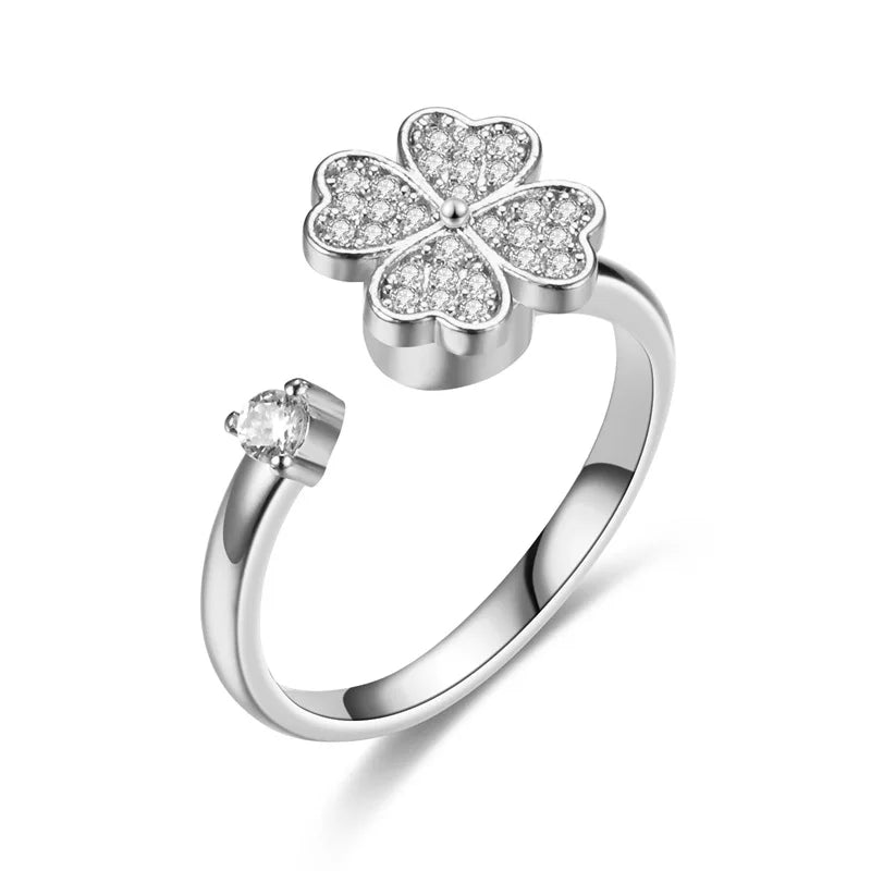 Bague trèfe porte-bonheur anti-stress rotative