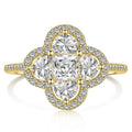 Anello quadrifoglio luminoso con cristalli oro
