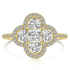 Anello quadrifoglio luminoso con cristalli oro