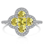 Anello quadrifoglio luminoso con cristalli argento e giallo